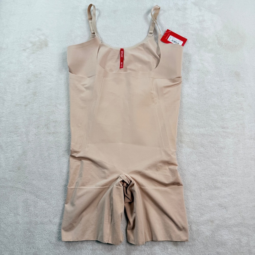 Spanx Sculpt Open Bust Mid Thigh Bodysuit Beige Shapewear XL NWT